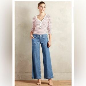 Pilcro and the Letterpress Pilcro Wide Leg Chambray Jeans, NWOT Size 6